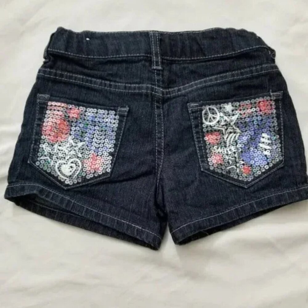 🔴 Piper little girl star sequin black denim shorts size 7 (E14)